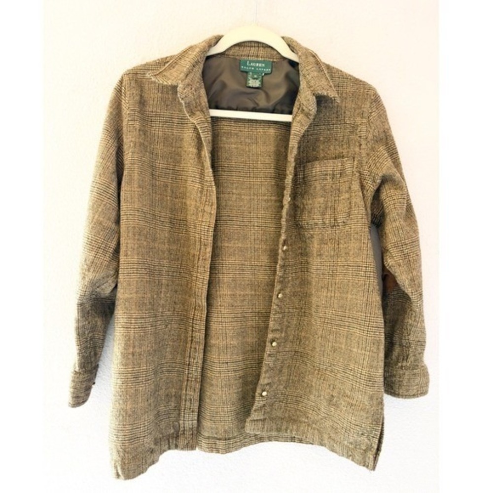 Lauren Ralph Lauren Prince Of Wales Womens Shirt Wool Cashmere Elbow Patches M